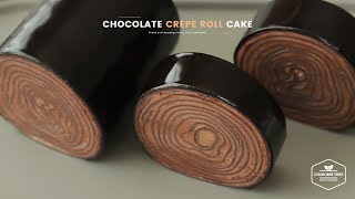 초콜릿 크레이프 롤케이크 만들기, 미러 글레이즈 : Chocolate Crepe Roll Cake Recipe, Mirror Glaze | Cooking tree