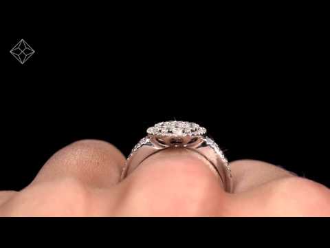 N4535Y - Diamond Galileo 1.50CT Oval Side Stone Ring in 18K White Gold