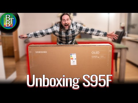 Samsung S95F Unboxing - 55" OLED Smart TV + Stand Assembly & Epic Screen Peel!
