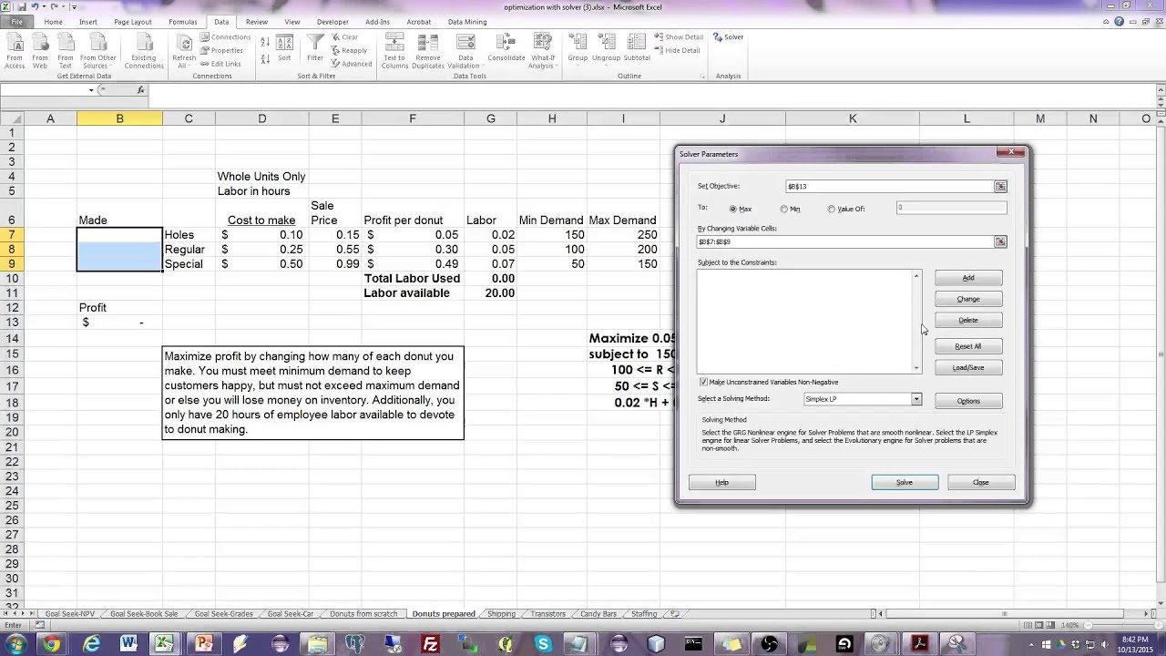 IS 201 LP Excel Solver Example