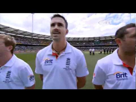Matthew Broadbent sings the National Anthem at the Ashes, Brisbane