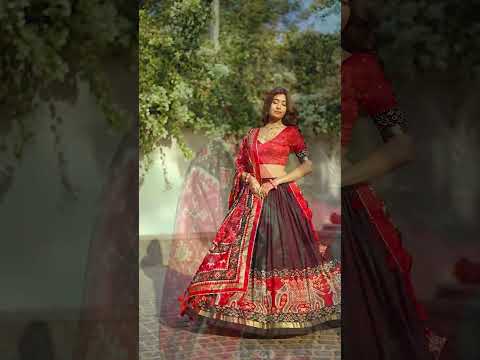 Black Patola Print Tussar Silk Lehenga Set with Gotta Patti Dupatta