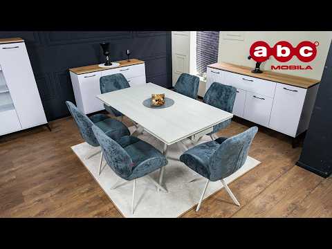 Set Masă Living Extensibilă DTM0107 Bej cu 6 Scaune DCM0104CS Gri 1