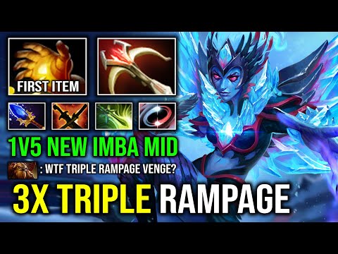 WTF Triple Rampage Solo Mid Vengeful Spirit 100% Full Right Click Hit Like a Truck Dota 2