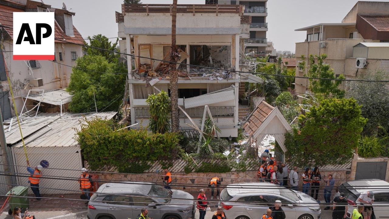 Video | Building damaged in town of Ramat Gan after Iran fires cluster munition towards Israel