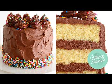 Yellow Cake with Chocolate Buttercream (Classic Birthday Cake Recipe!)