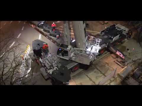 Nachteinsatz: 450-Tonnen-Autokran von BKL demontiert Baukran.