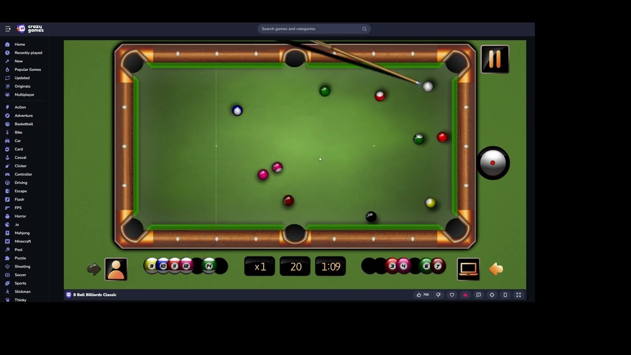 8-Ball Billiards Classic Longplay (HTML5 Game)