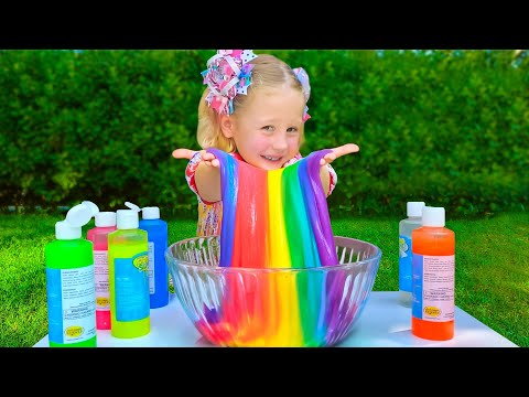 Nastya sta imparando a creare uno melma colorato - Raccolta di video per bambini