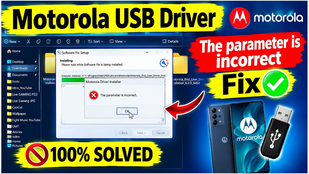 Can't Install Motorola USB Driver? Fix Parameter Is Incorrect Error