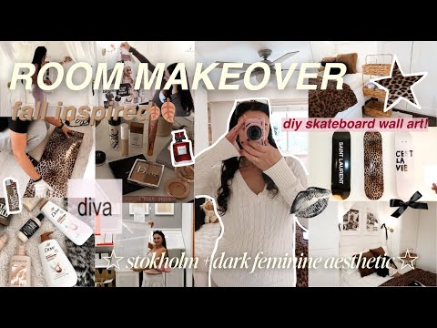 ROOM MAKEOVER ★🖤 stokholm + dark feminine aesthetic, diy skateboard wall art ★
