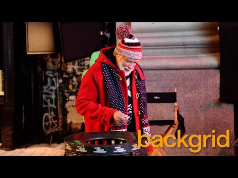 Arnold Schwarzenegger films the "Man with the Bag" in New York, NY