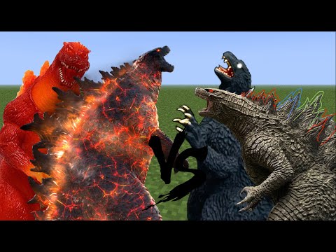 HELL GODZILLA vs BURNING OVERPOWERED GODZILLA vs FIRE GODZILLA vs CHAOS GODZILLA: MCPE Mob Battles!