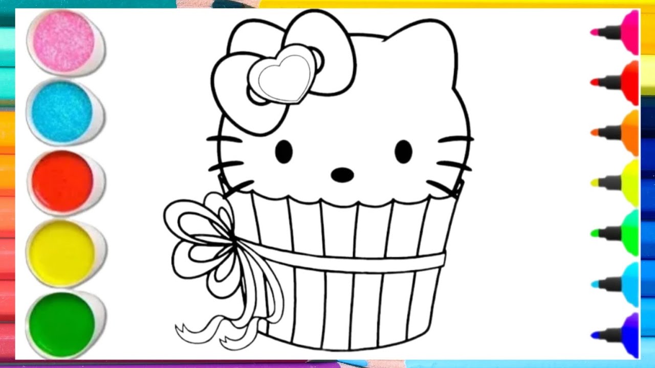 Hello Kitty cupcake Drawing, Painting & Coloring For Kids and Toddlers_ Kids Art🌈