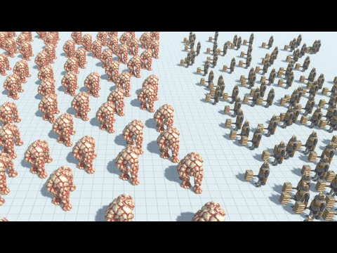 100 Lava Golem Army vs 100 Mutant Primates Ape Army ARBS Animal Revolt Battle Simulator