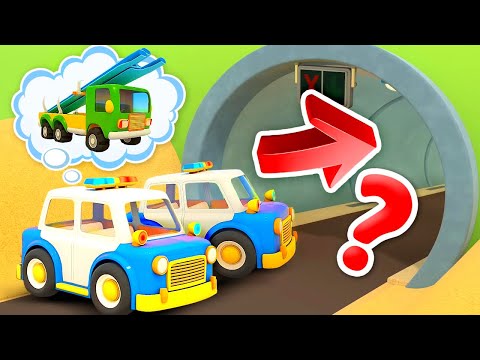 The police car saves the big truck in the tunnel! The best car cartoons for kids about Helper cars.