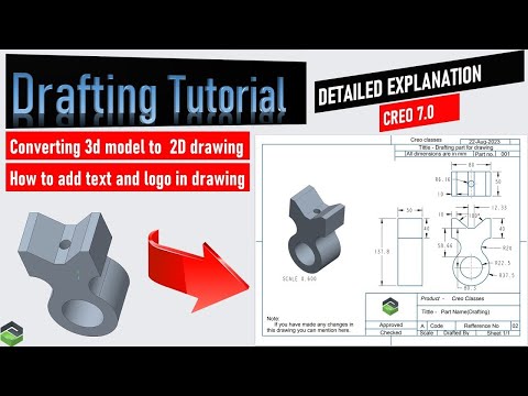 Creo Drawing Tutorial (Converting 3D model to 2D drawing) tutorial video with detailed explanation