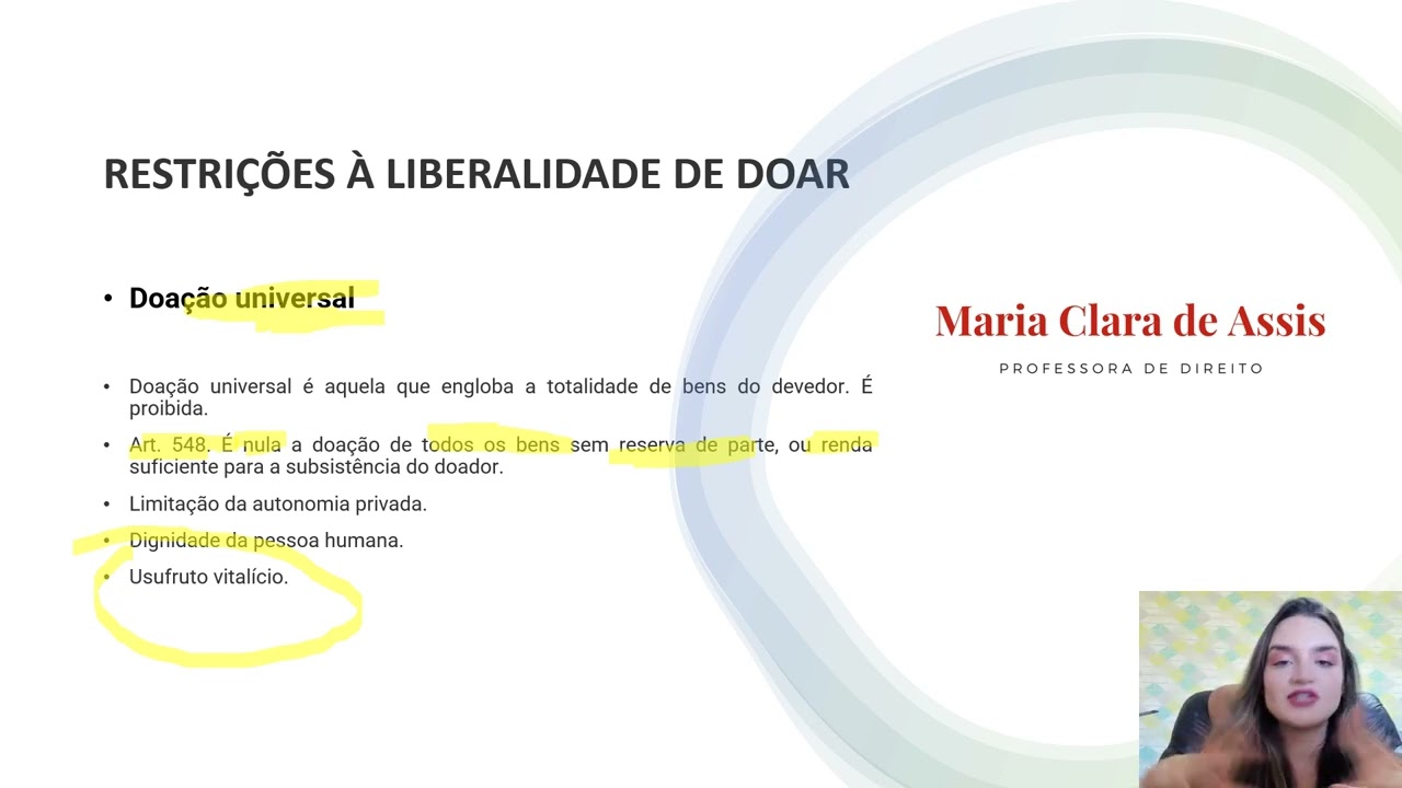 Nulidades de doação no Código Civil. Inoficiosa.Fraudulenta.Pródigo.Casado.Universal.Incapaz.Colação