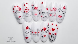 Effective Valentine's Day nail art. ❤️💋 Thin Line work with gel tutorial.