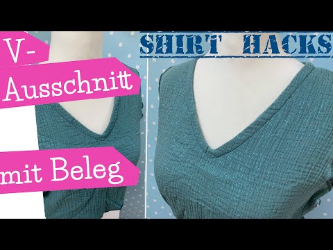 Sewing a V-neck with a facing | Constructing a V-neck from a crew neck shirt | SHIRT HACKS mommymade