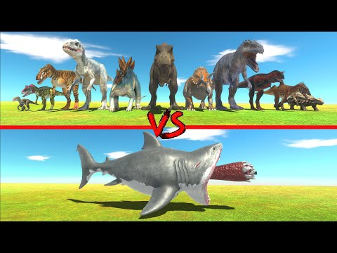 Mutant Megalodon Shark in Battle with All Dinosaurs - Animal Revolt Battle Simulator