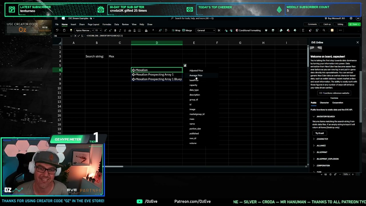 Creating EVE Excel add-in spreadsheets from scratch - Full Stream