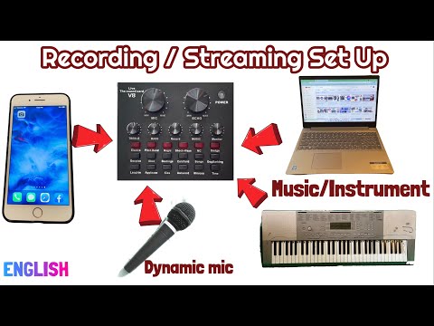V8 - Streaming/Recording Set Up from phone w/ background music from Keyboard & laptop w/ Dynamic mic