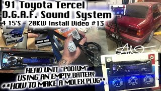 20kw Toyota Tercel "DGAF" Sound system - Hollow Battery Head Unit "Podium" & Molex Plug - video 13