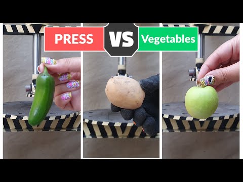 Potatoes, Green Peppers and Apples VS Hydraulic Press: Satisfaction smashing by Hydraulic Pressure