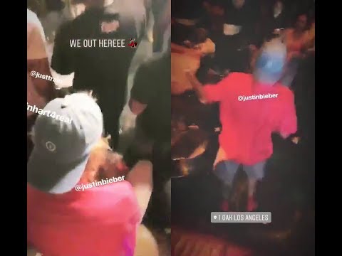Justin Bieber with Kevin Hart dancing at 1 OAK Nightclub in Los Angeles, California - April 10, 2018
