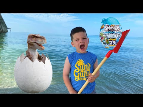 Dinosaur EGG on the BEACH!! Caleb & Mommy Find Giant Surprise Eggs in the Sand! Caleb Pretend Play