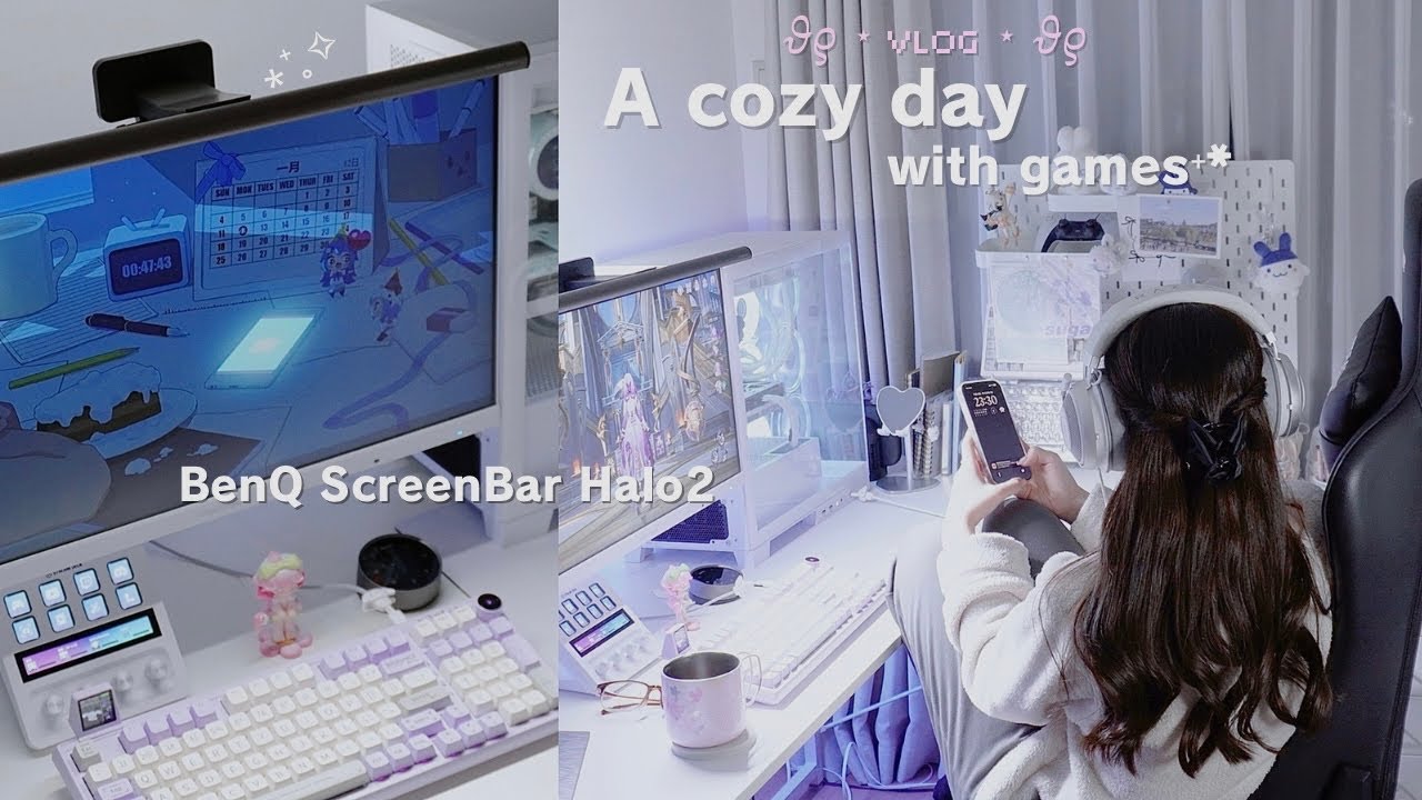 vlog | デスク周りの透明感がupした💎.ᐟBenQモニターライト✧あつ森プレイ🍑など