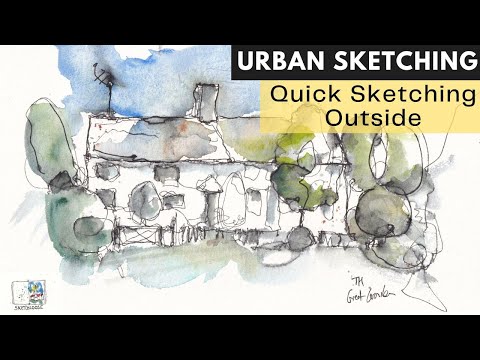 Quick Urban Sketching On Location - I Couldn't Find a Seat! - Soluble Ink and Watercolour