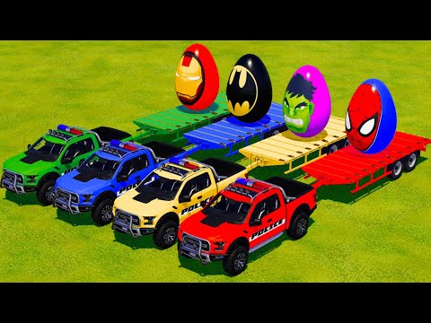 Load And Transport Super Hero Eggs With Police Cars - Farming Simulator 2022
