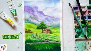 Easy Watercolor Landscape Illustration Step by Step | Switzerland Scenery Painting| Paint It