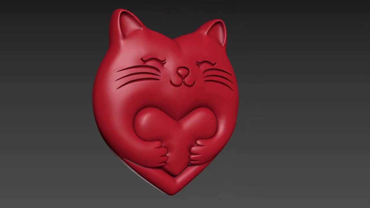 Heart Cat Valentines Day 3D Print Model