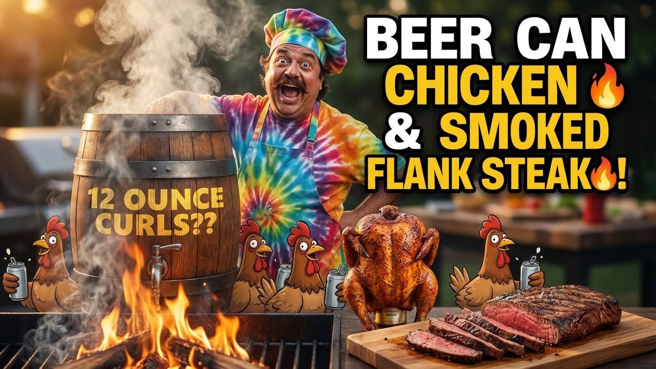 Hungry Hound Steve Dolinsky Smokes Beer Can Chicken, Flank Steak grilled on Weber and Big Green Egg