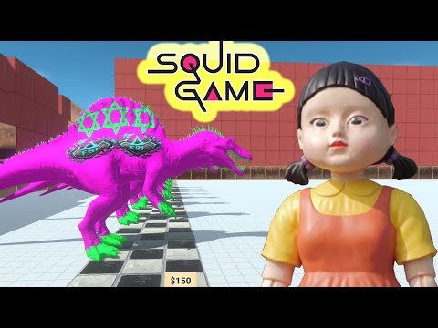 SQUID GAME vs DINOSAURS SPINO DEATH FALL - Animal Revolt Battle Simulator
