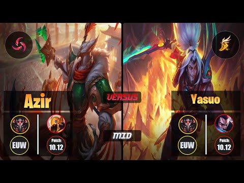 GrandMaster AZIR [Hail of Blades] (Mid) VS  YASUO - Grandmaster EUW Patch 10.12