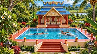 Tropical Temple Pool House With Front Swimming Pool