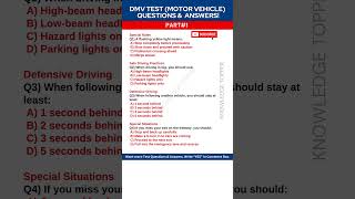 DMV Written Test Questions and Answers | Driving Test Questions and Answers