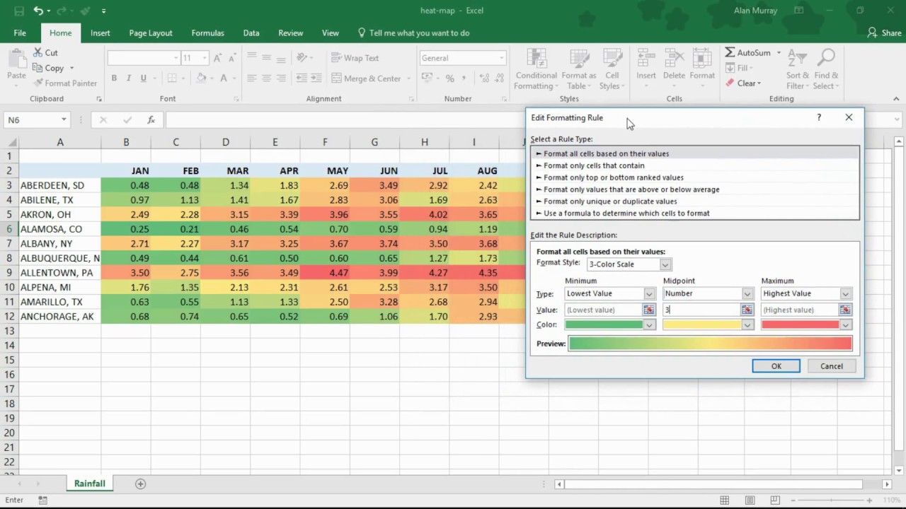 Create a Heat Map using Conditional Formatting in Excel