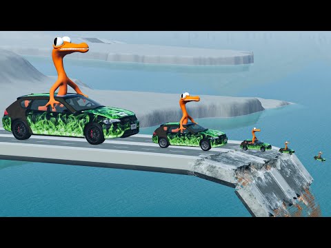 Big & Small Rainbow Friend Cars Jumping on Broken Bridge with Big Challenges - BeamNG OMDs