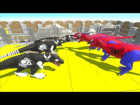 3x VENOM BRACHIO vs 3x SPIDERMAN SPINO vs BATMAN T-REX DEATH CLIMB - Animal Revolt Battle Simulator