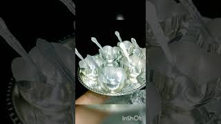 *Silver plated lotus flower 🌼 shape ice cream/  pudding/ sweet serving bowl + spoon + tray set*