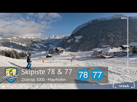Skifahren Mayrhofen - Skipiste 78 & 77 - Lattenalm & Talabfahrt | Zillertal 3000 | Mit GPS stats