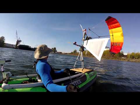 Green Energy Crosswind Kayak Wind Turbine Power Kiteboat Sailing | Clean Sustainable Backup Energy