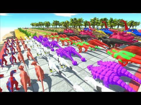 Colored CARNIVORE DINOSAURS & HERBIVORE DINOSAURUS Championship - Animal Revolt Battle Simulator