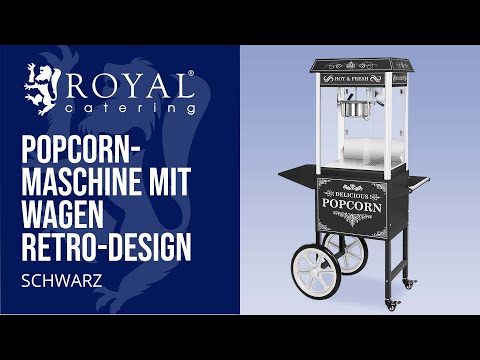 Video - B-Ware Popcornmaschine mit Wagen - Retro-Design - schwarz - Royal Catering 