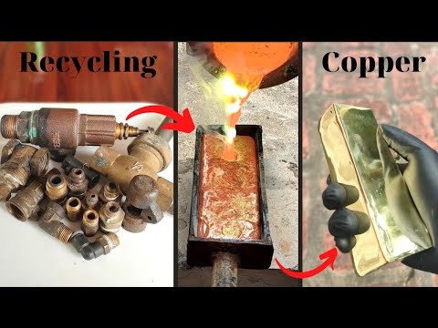 Perfect copper bar from dirty scrap - Casting of brass - ASMR molten metal   - Metal recycling